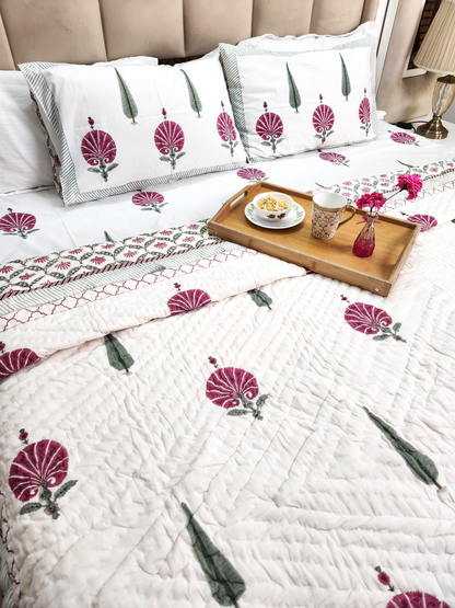 POPPY HANDBLOCKED DOUBLE BED QUILT