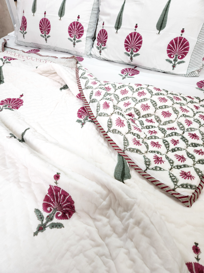 POPPY HANDBLOCKED DOUBLE BED QUILT