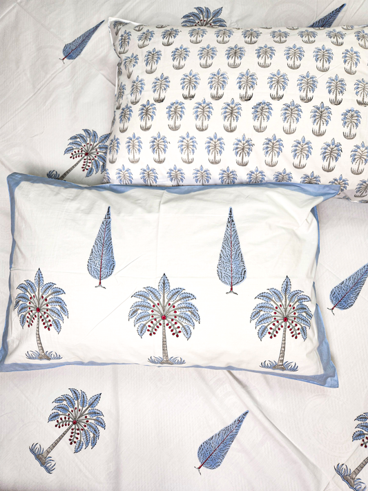 PALM DELIGHT HAND BLOCK PRINTED BEDSHEET WITH TWO PILLOW COVERS