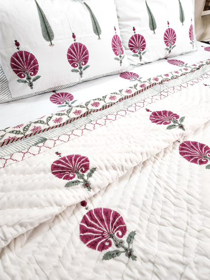 POPPY HANDBLOCKED DOUBLE BED QUILT