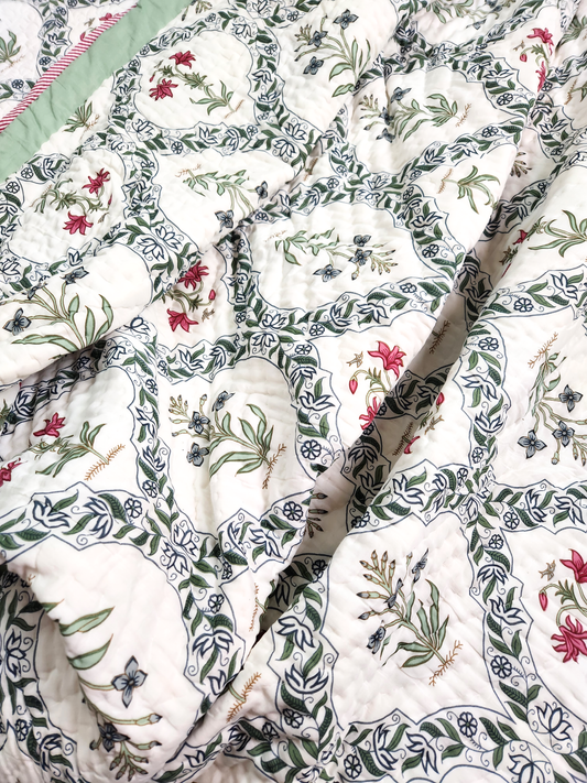 FOREST FERNS HANDBLOCKED DOUBLE BED QUILT